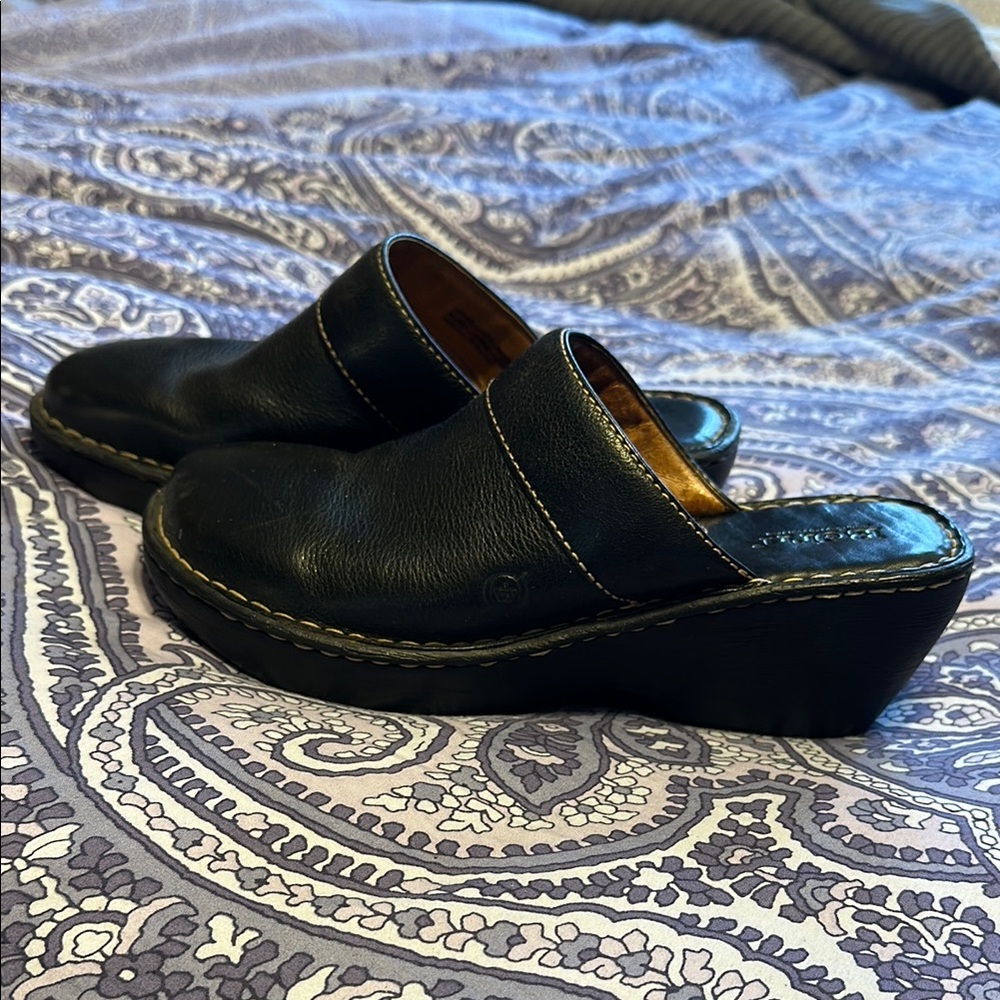 Born Black leather Mules with Wedge Sole